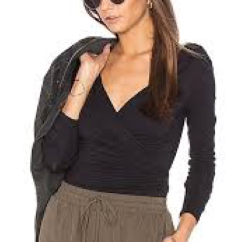 Free People Be Your Baby Black Long Sleeve stretchy Top Size Small